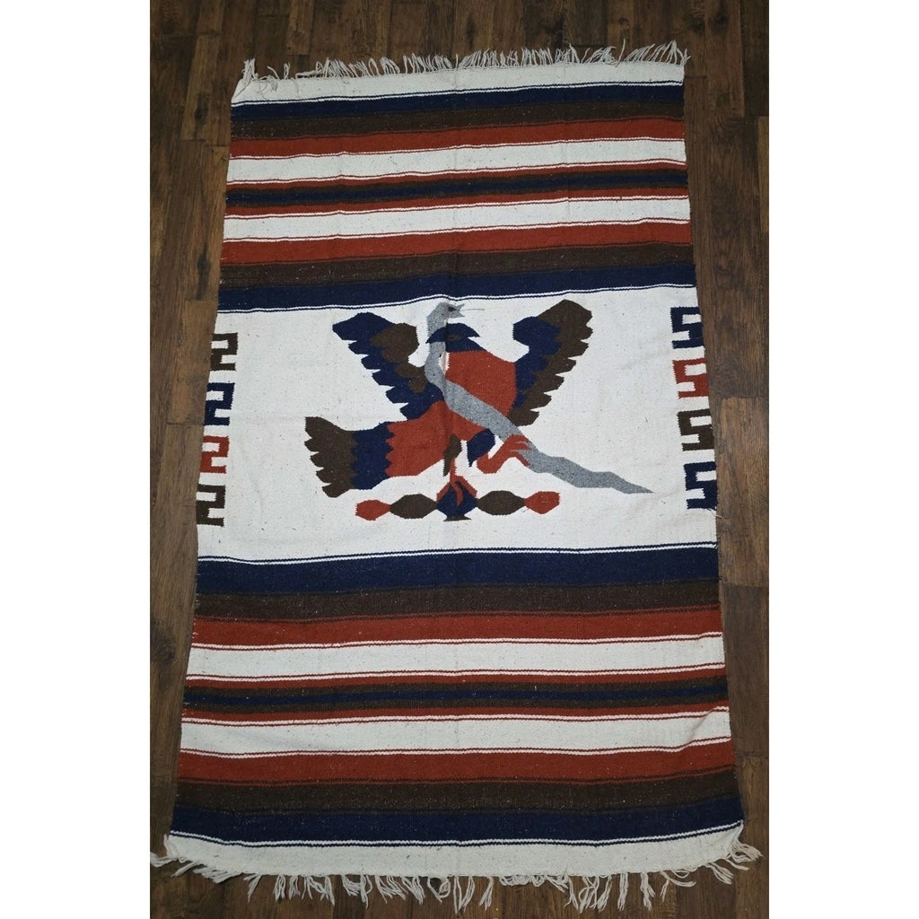 VTG Mexican Serape Saltillo Woven Blanket 80x48 Thunderbird with Snake Free Ship