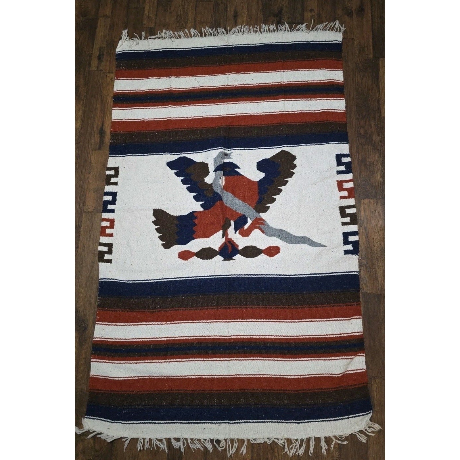 VTG Mexican Serape Saltillo Woven Blanket 80x48 Thunderbird with Snake Free Ship