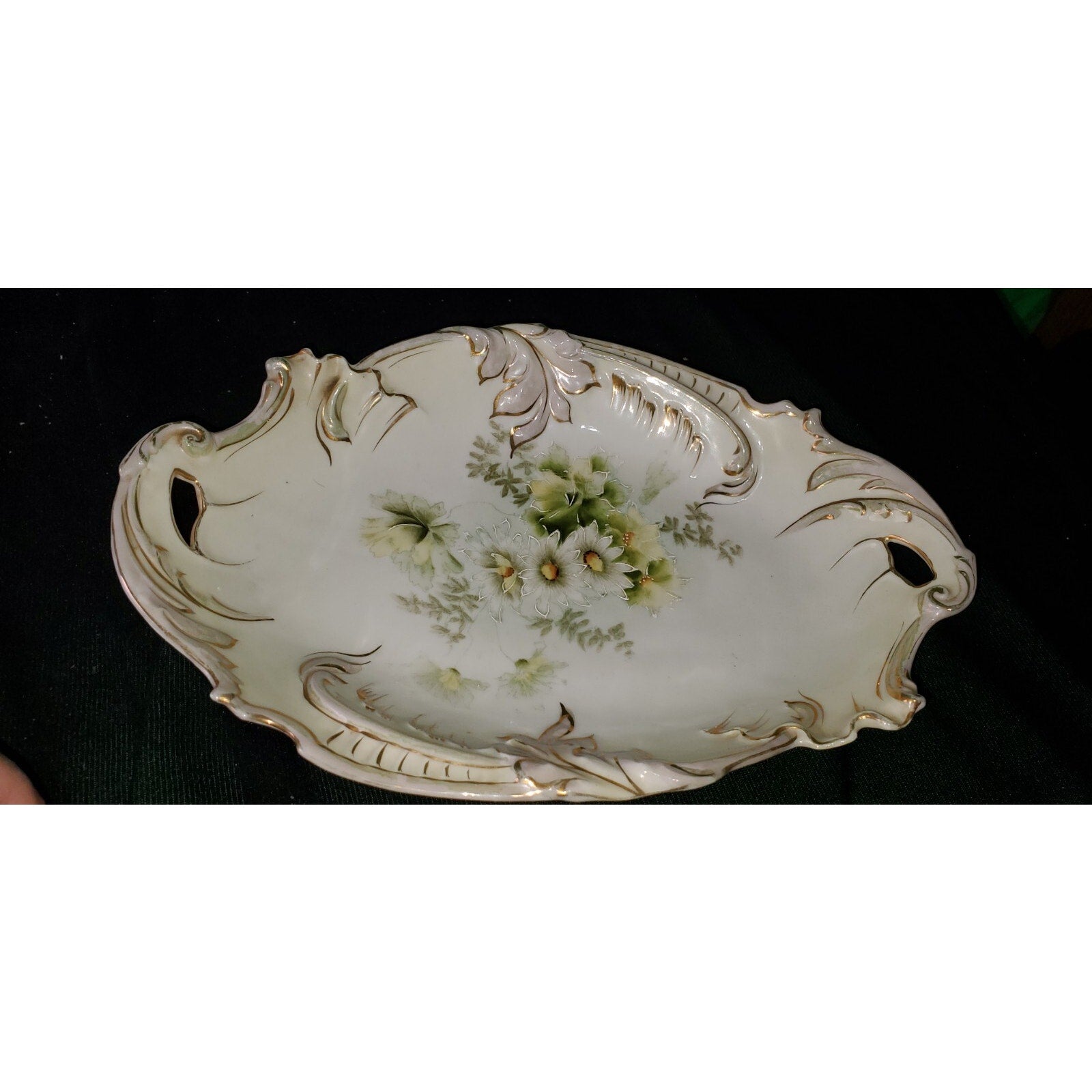 Old Bavaria Prussia Mold Double Handled Plate Tray Hand Painted Flower