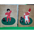 Original Art: Vintage Collage on burlap w/ felt Christmas art his & hers 11"X14