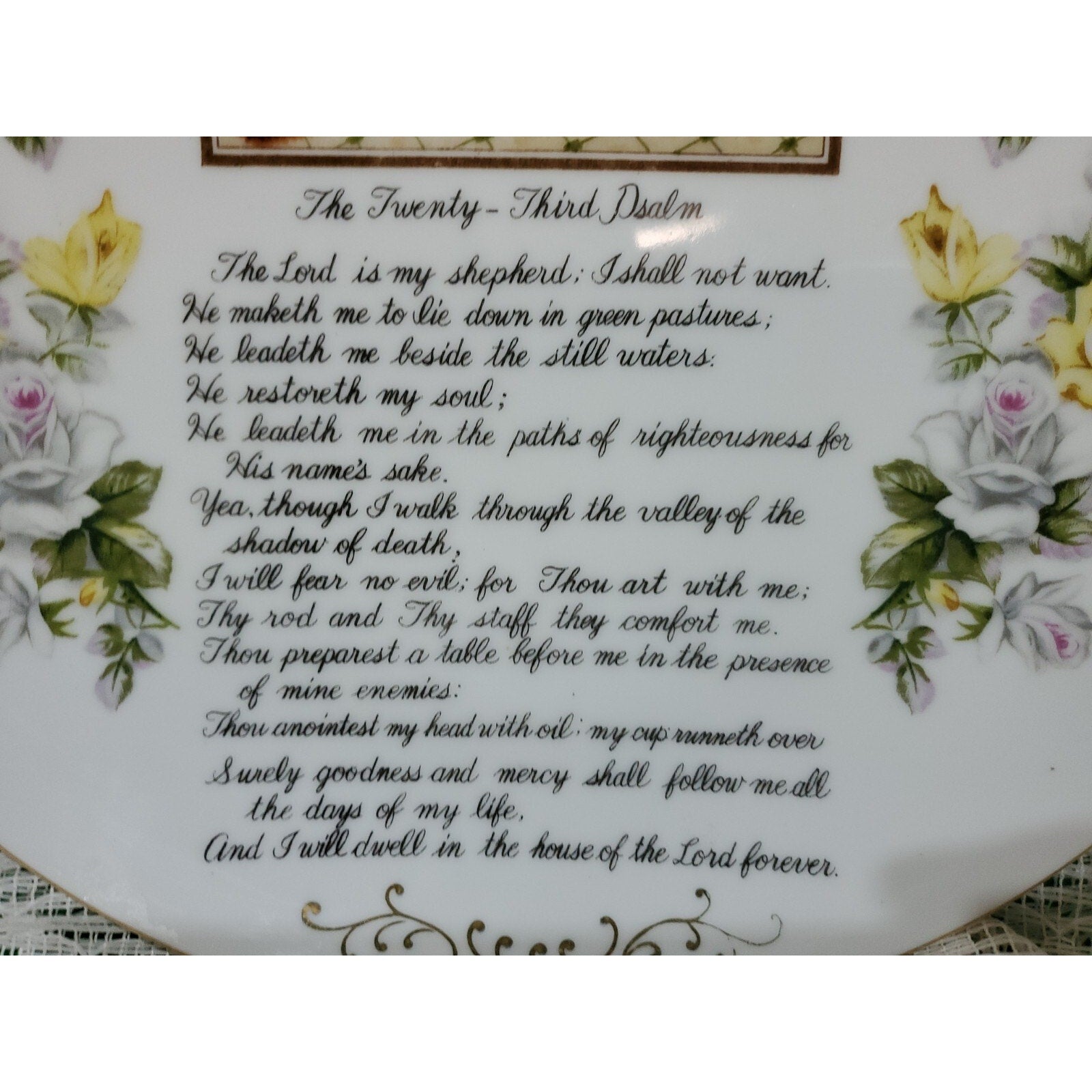 Vintage Ucagco Porcelain Twenty-Third Psalm wall plate 10 1/4” Christian Bible