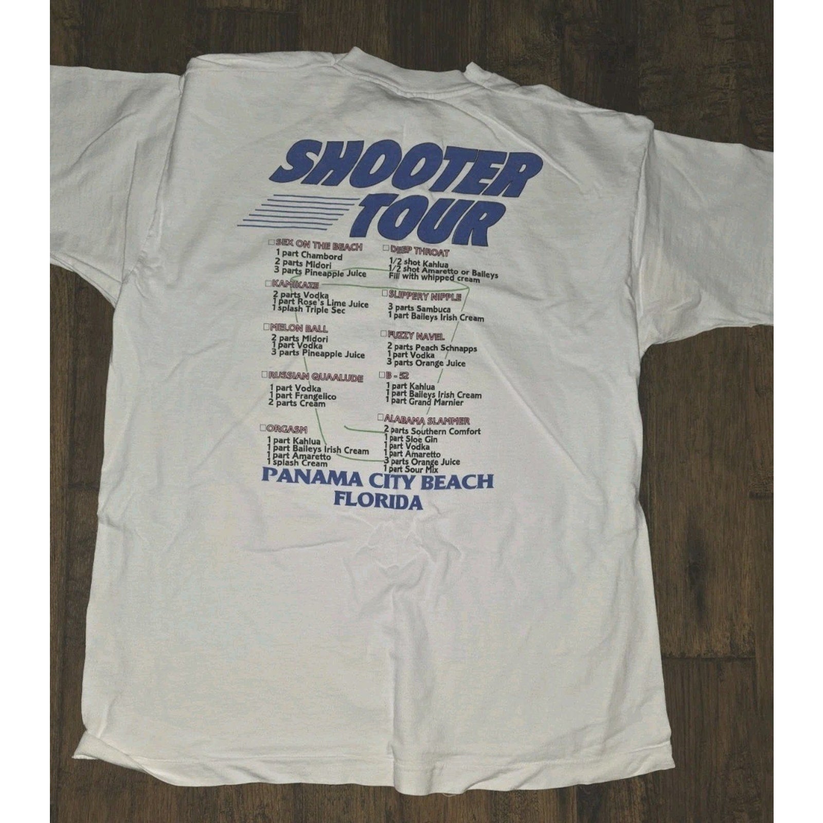 Vintage 90s Panama City Beach Shooter Tour T-Shirt XL Single Stitch Made in USA