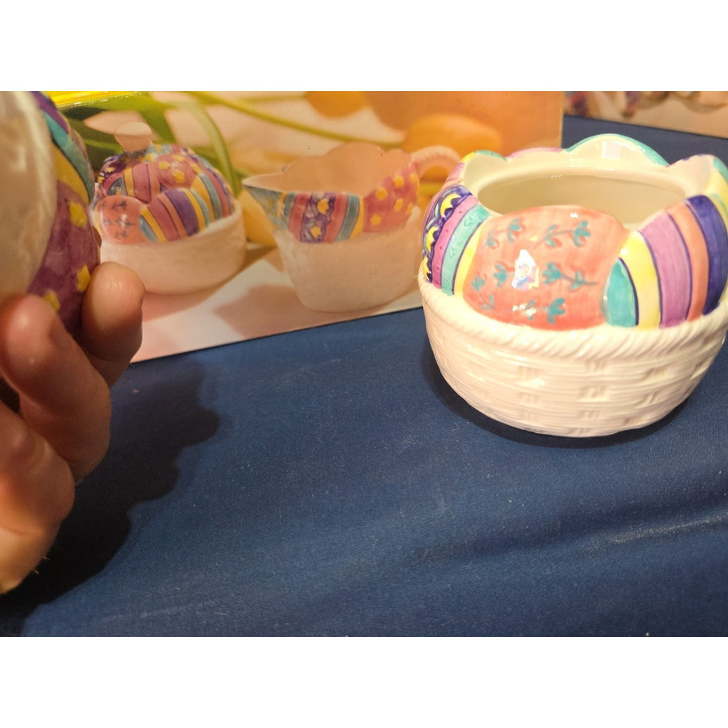 Vtg Spring Easter Sugar & Creamer Set of Two Easter Patade