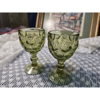 Vintage Imperial Glass Provincial Green Thumbprint Water Goblet Set of 2