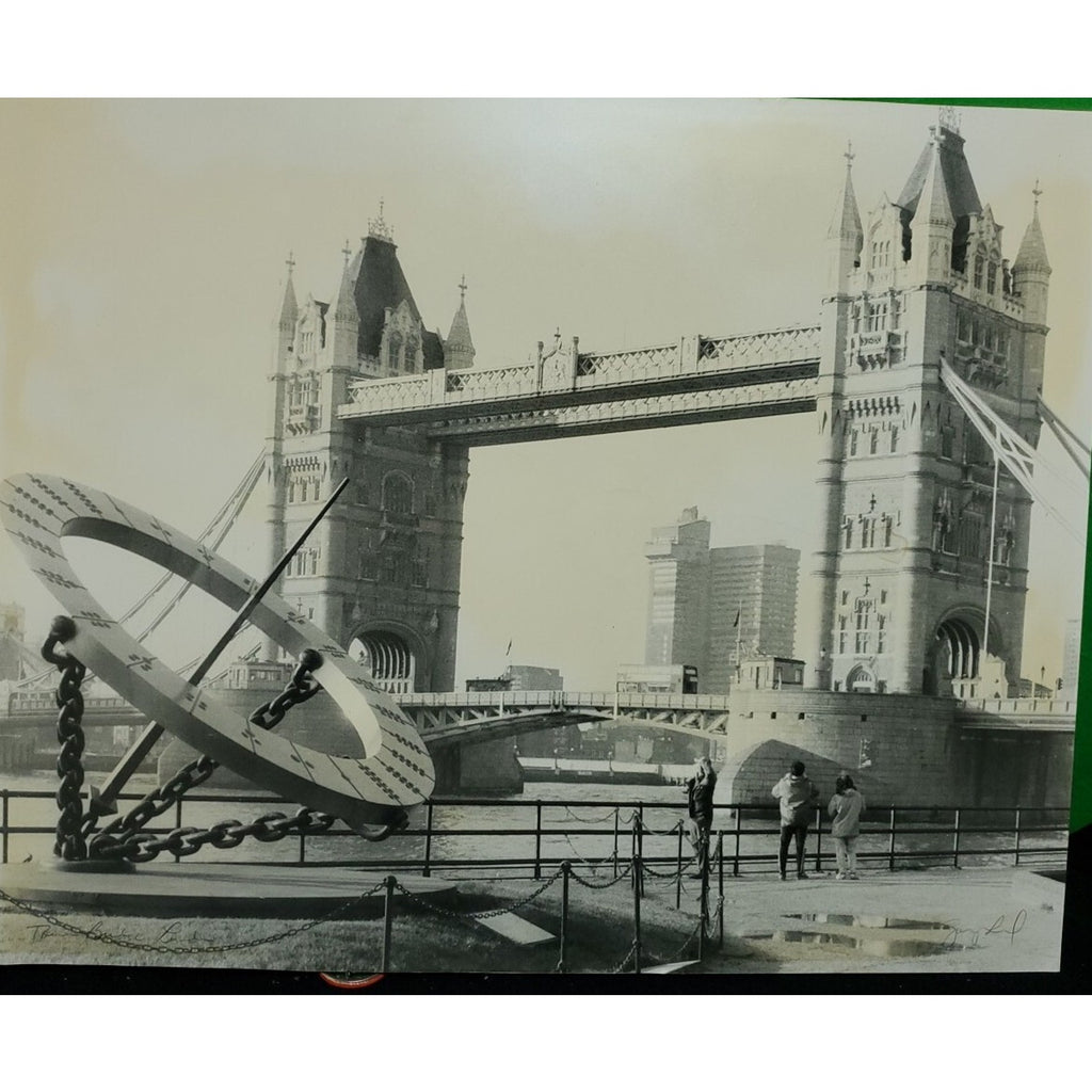 Vintage London Bridge UK Print On Mat Board Collectible 1960s Signed 16X20