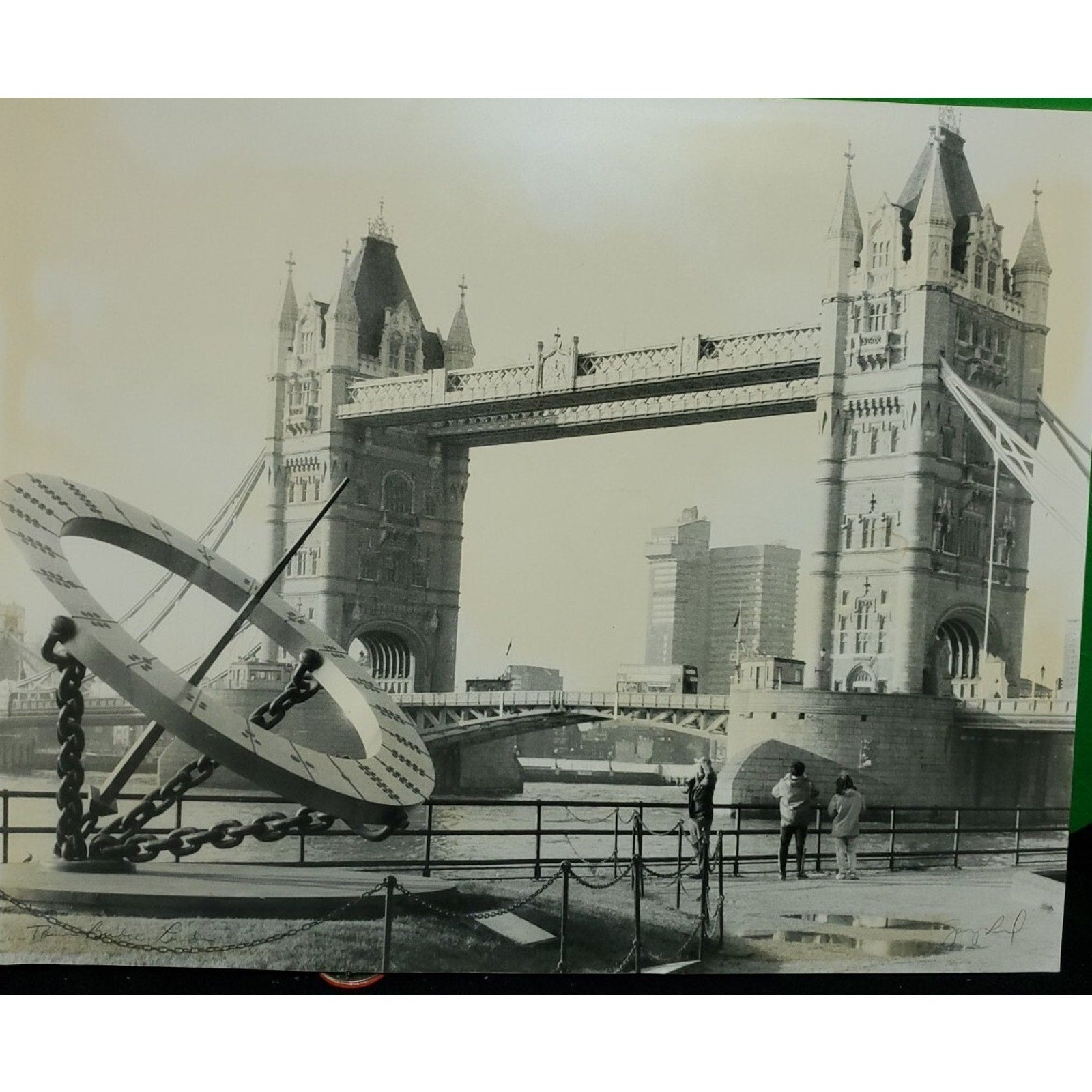 Vintage London Bridge UK Print On Mat Board Collectible 1960s Signed 16X20