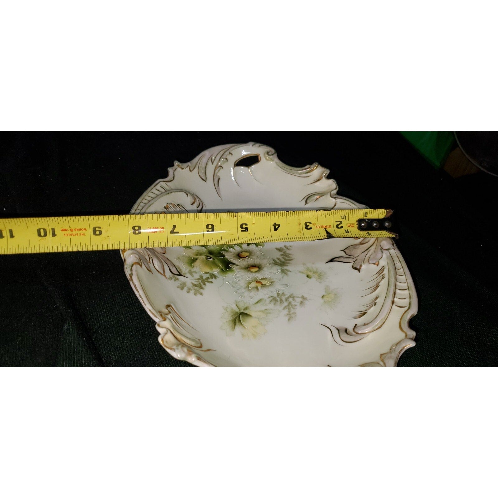 Old Bavaria Prussia Mold Double Handled Plate Tray Hand Painted Flower