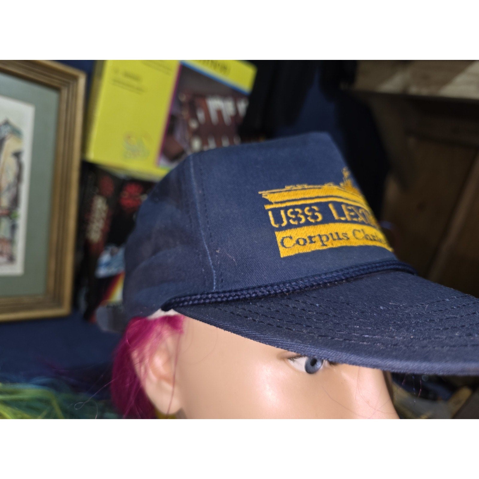 Vintage USS Lexington Hat Corpus Christi Texas Navy Blue Snapback USA Made