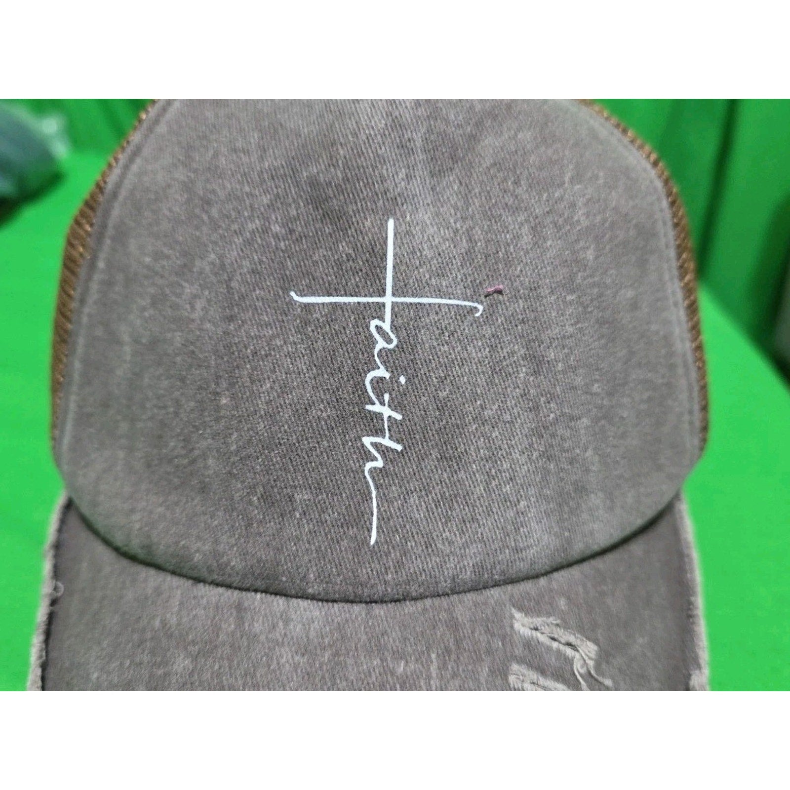 Distressed Faith Trucker Hat Baseball Cap Mesh Back Denim Christian USA