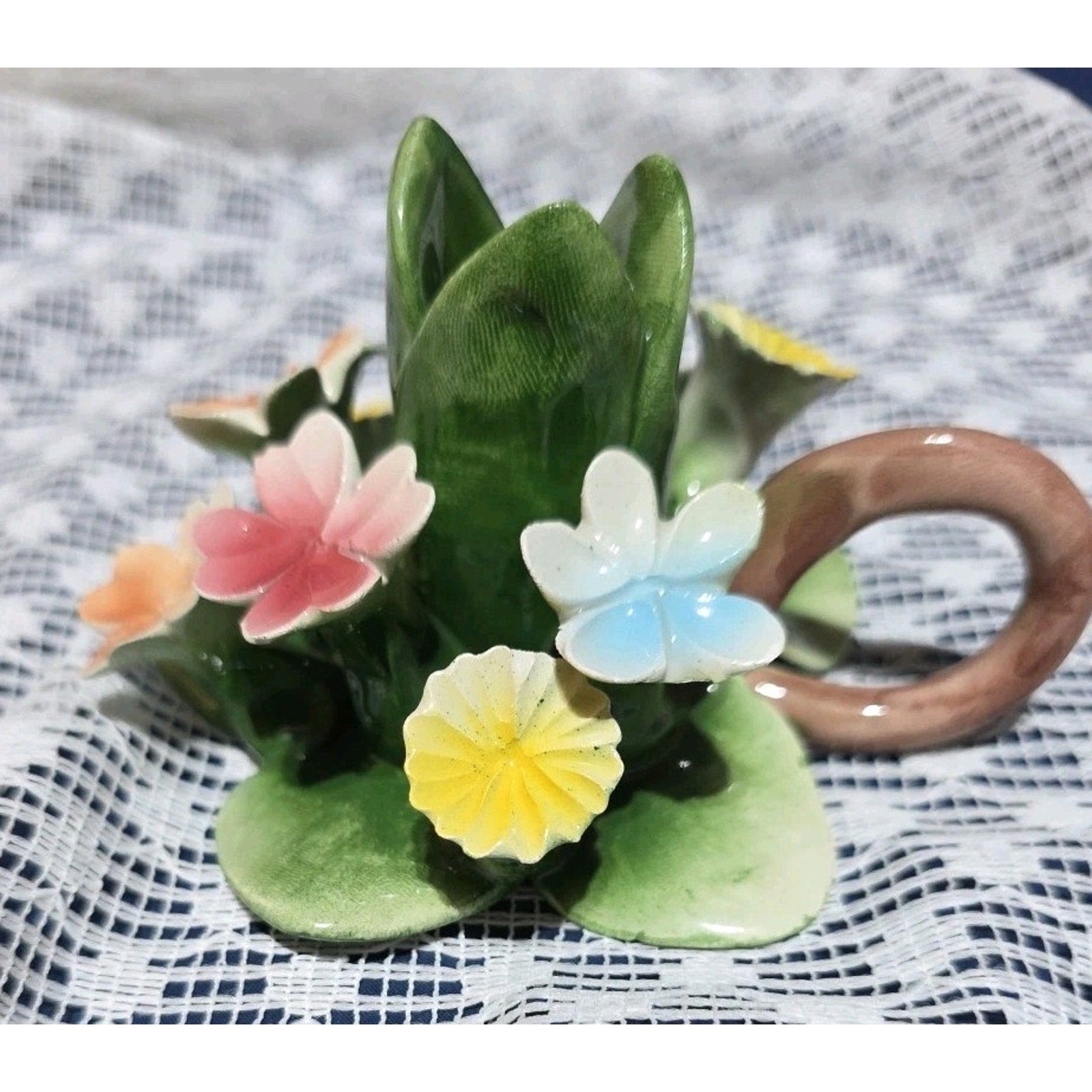 Capodimonte Italian Floral Porcelain Candle Holder Multicolored Roses Vintage