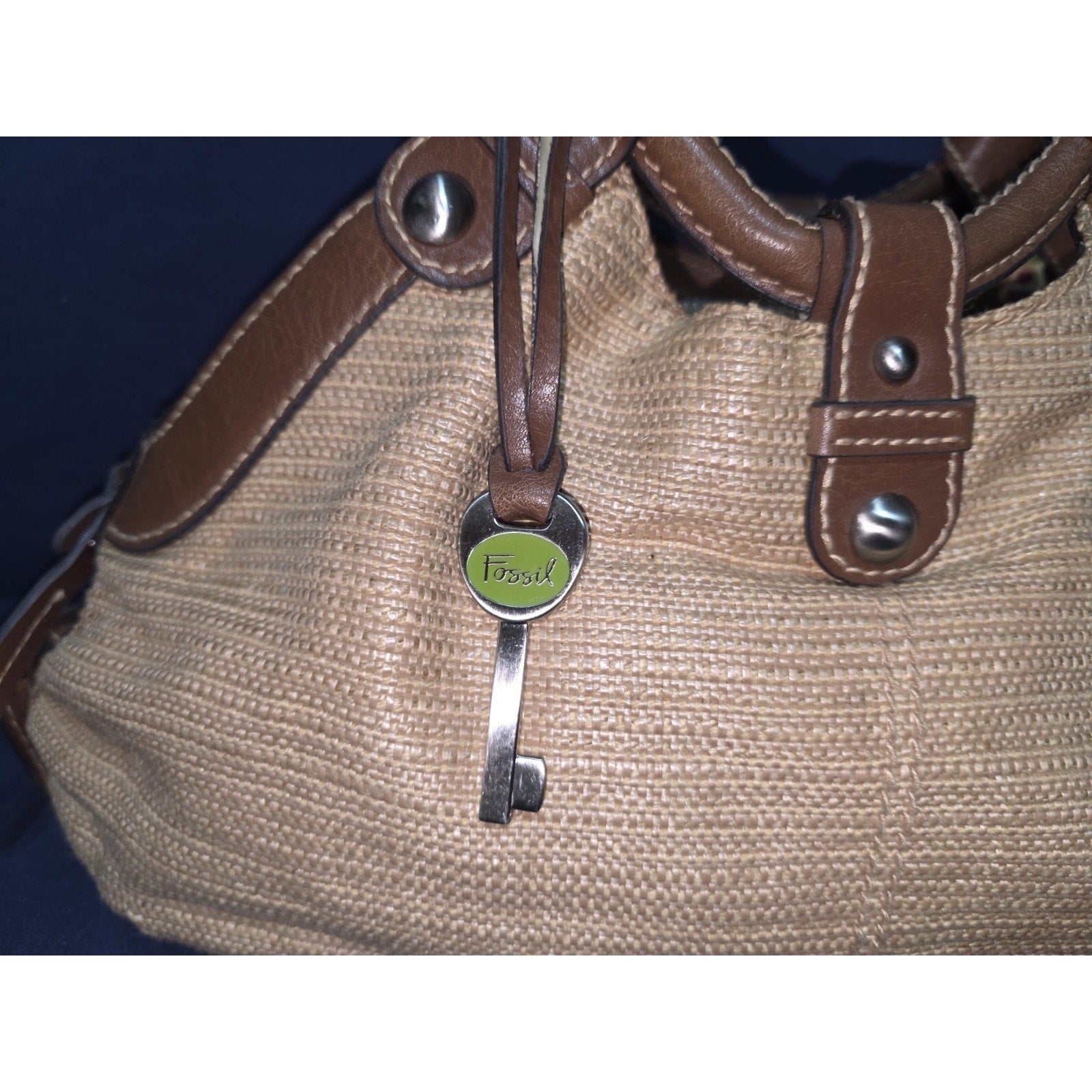 Fossil "Genuine Classic 1954" Straw & Leather Satchel – Boho Chic Shoulder bag