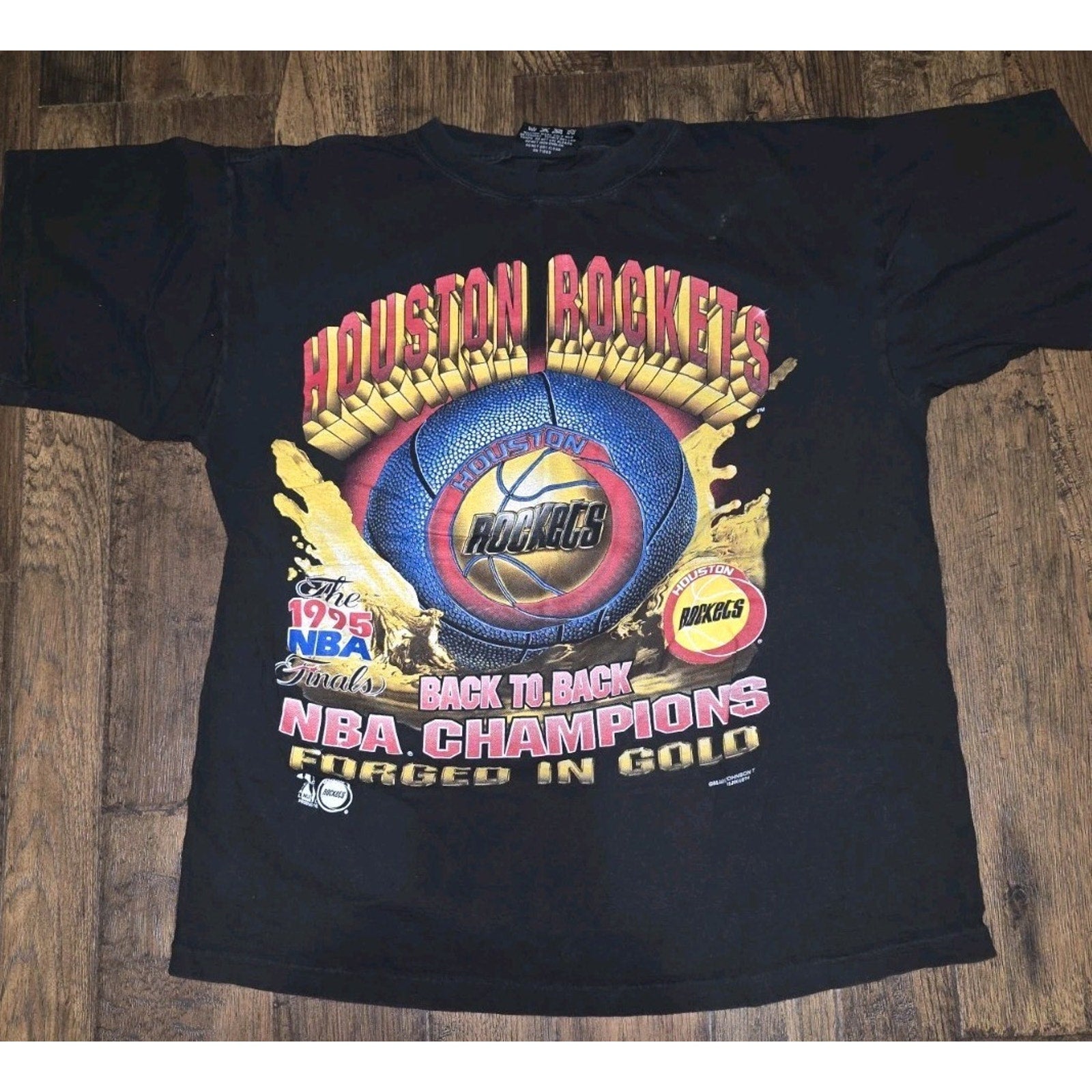 VTG 90's Houston Rockets Magic Johnson T-Shirt Large Forged In Gold Championship