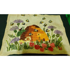 Antique Rug Hooking Tapestry Art Handmade Bees, Bugs Flowers 12.5X14.5
