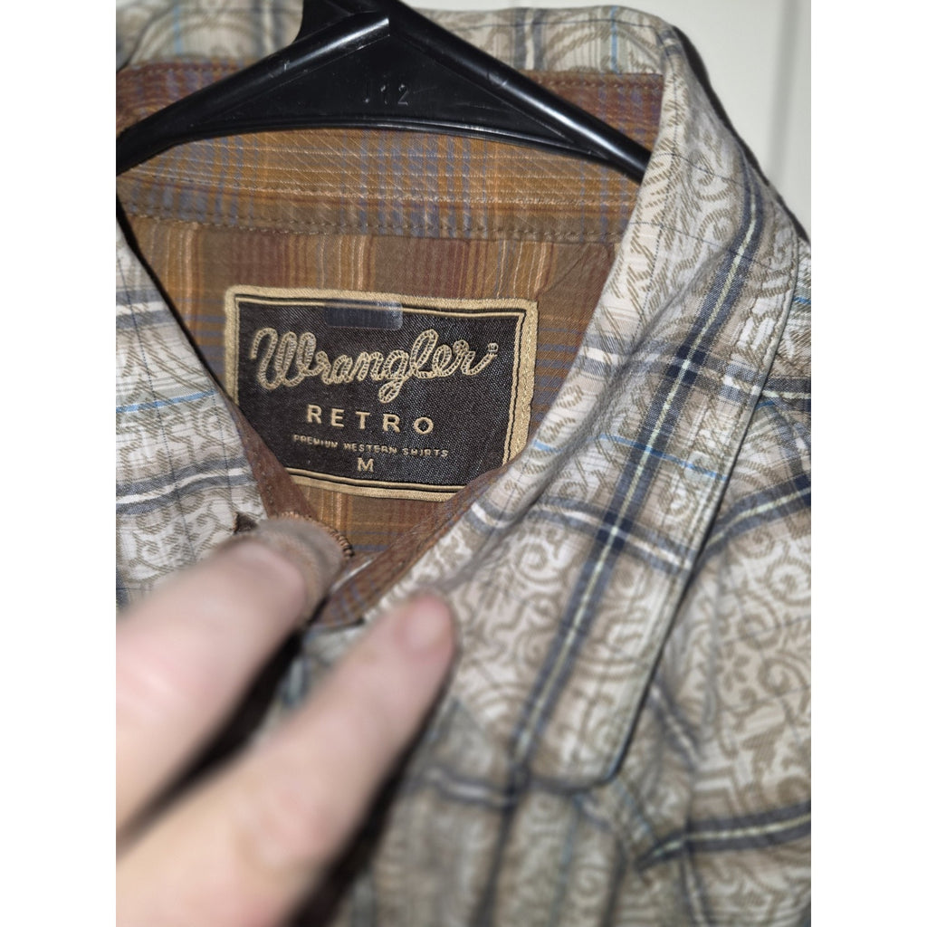 Wrangler Retro Mens Snap Button Up Western Shirt Size Medium Plaid Rodeo Cowboy