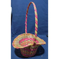 Vintage Large Easter Basket Handle Weaved Wicker Mexico Hand Woven Pink Green