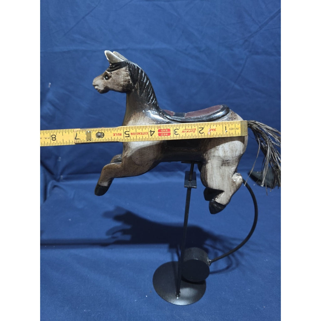 Hand Carved Wood Horse | Perpetual Motion Balancing Display | Vintage 12” High