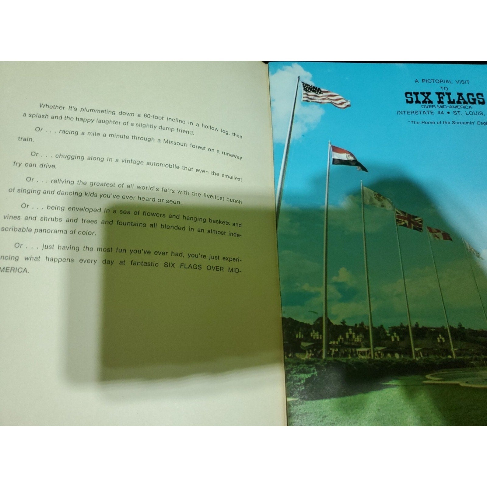 Vintage Six Flags Over Mid-America Pictorial Visit Souvenir Book Screamin Eagle