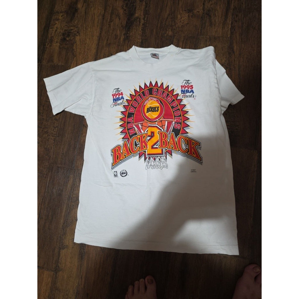 RARE Vtg Houston Rockets 1995 Back to Back NBA Champions Shirt SINGLE STITCH Lg