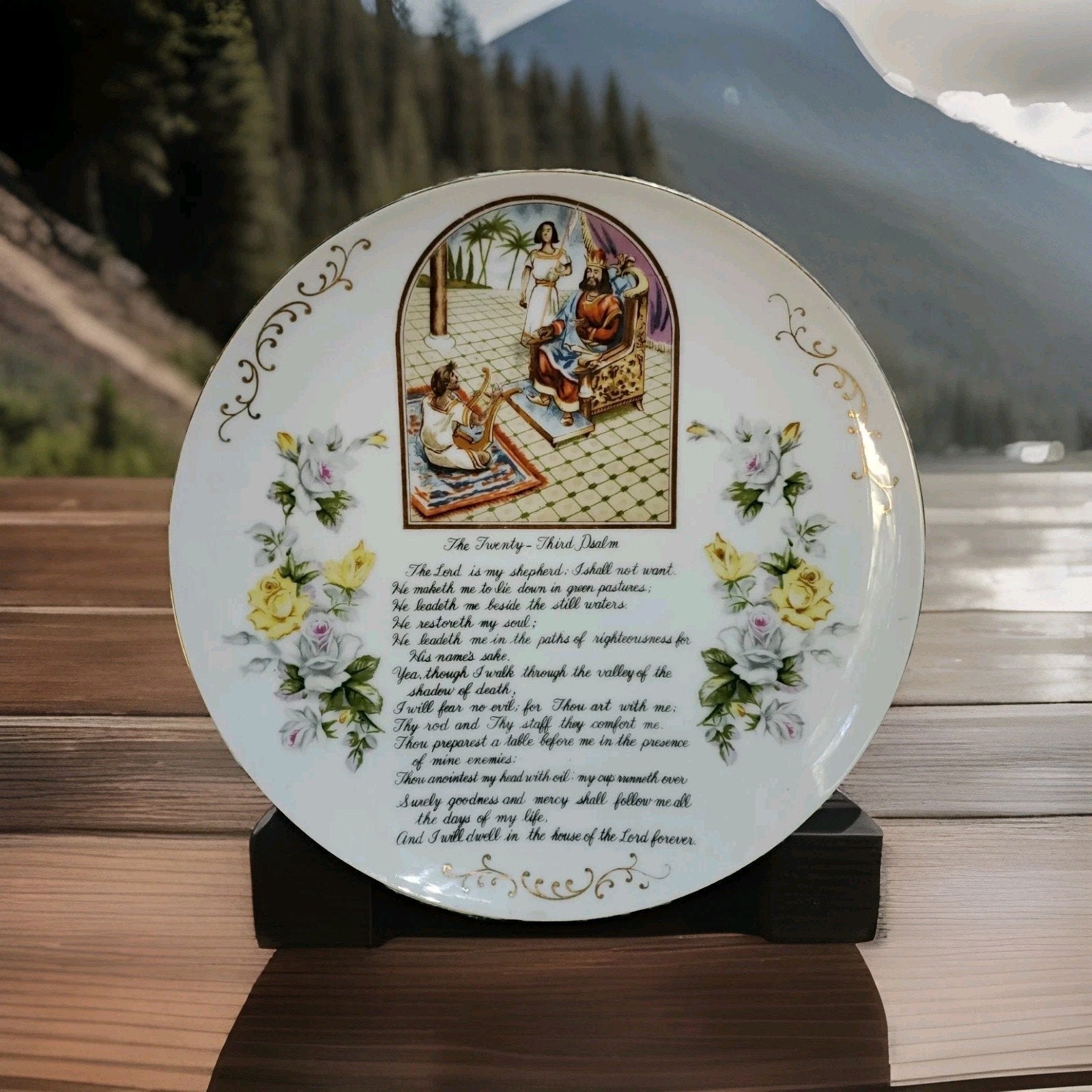 Vintage Ucagco Porcelain Twenty-Third Psalm wall plate 10 1/4” Christian Bible