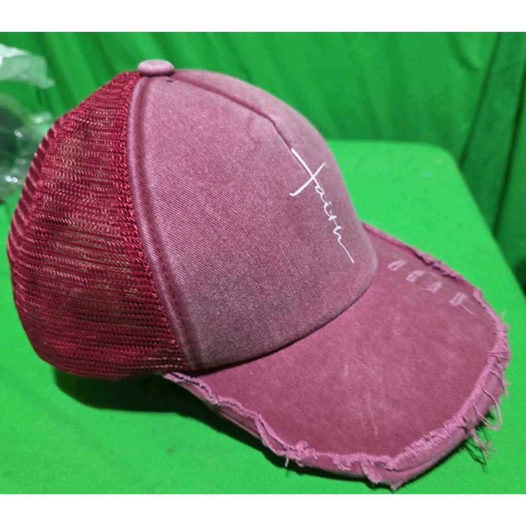 Distressed Faith Trucker Hat Baseball Cap Mesh Back Denim Christian USA