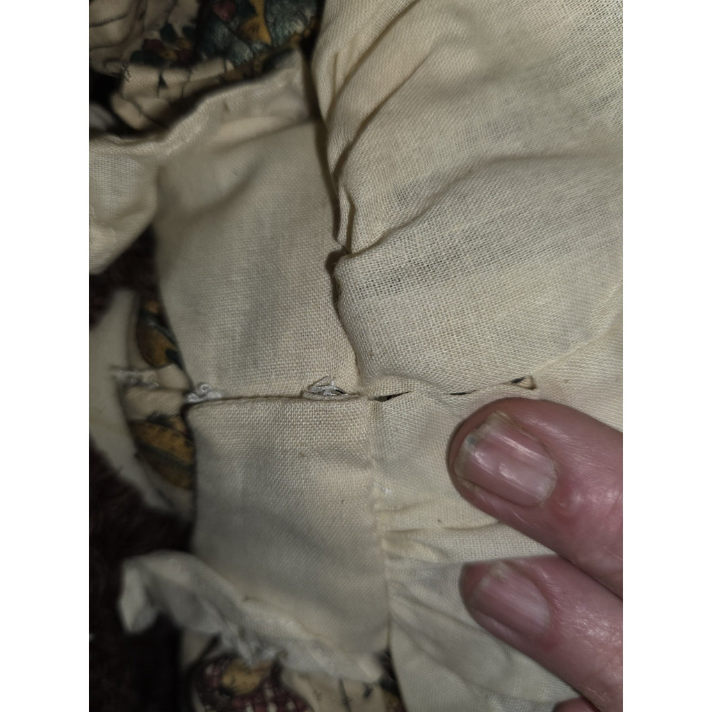 Vintage Handmade 14" Fabric Rag Doll With Long Brown Yarn Hair