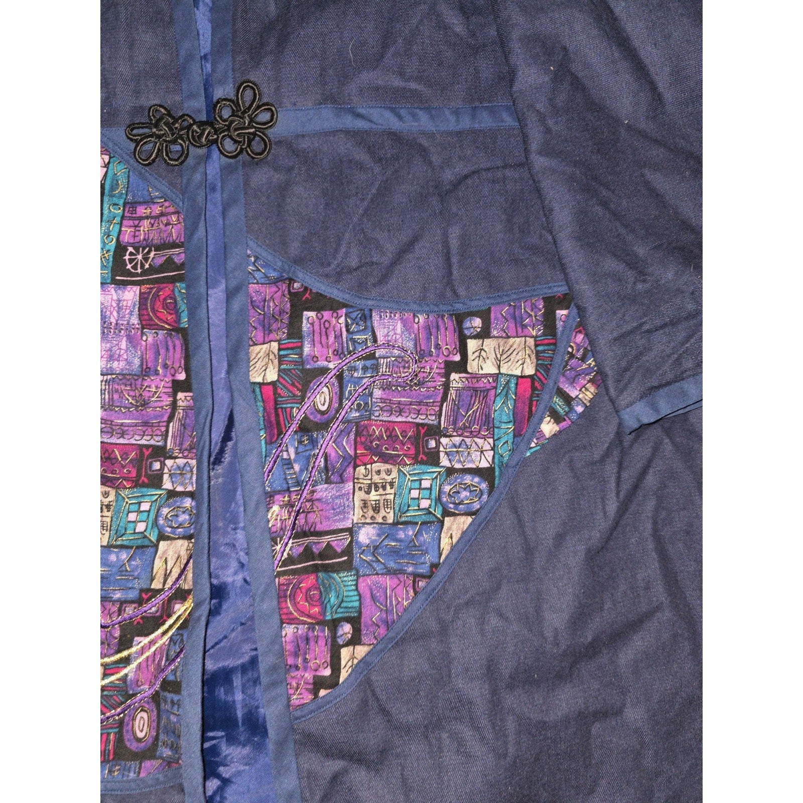 Vintage Bohemian Abstract Mid-Century Patchwork Kimono Style Jacket Coat XL