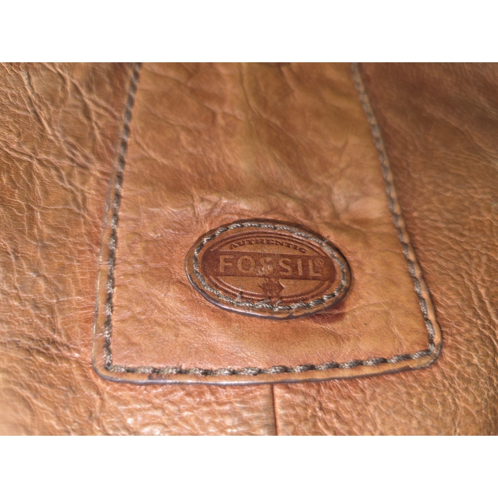 Fossil Explorer Leather Messenger Bag Tan Cognac Crossbody Laptop Travel Pockets