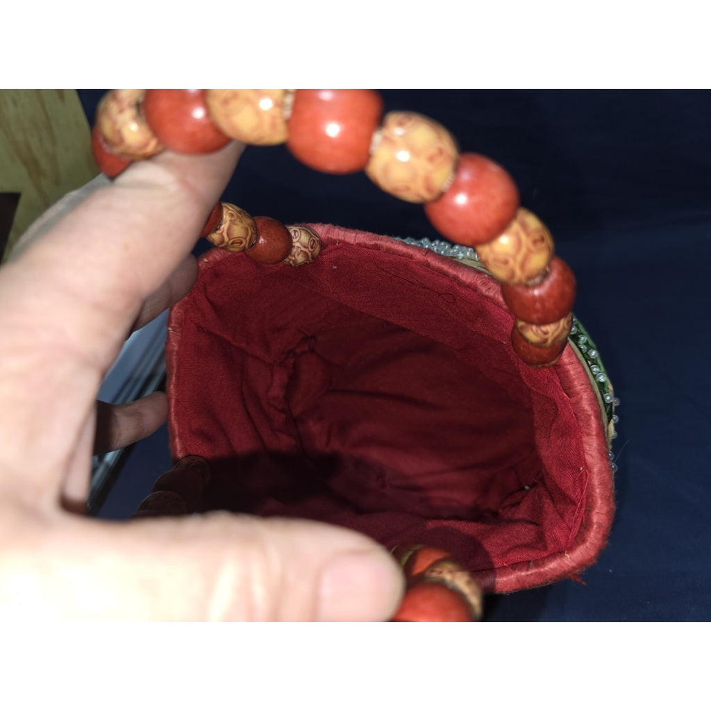 Vintage Boho Woven Straw Mini Handbag – Floral Sequin & Bead Accents