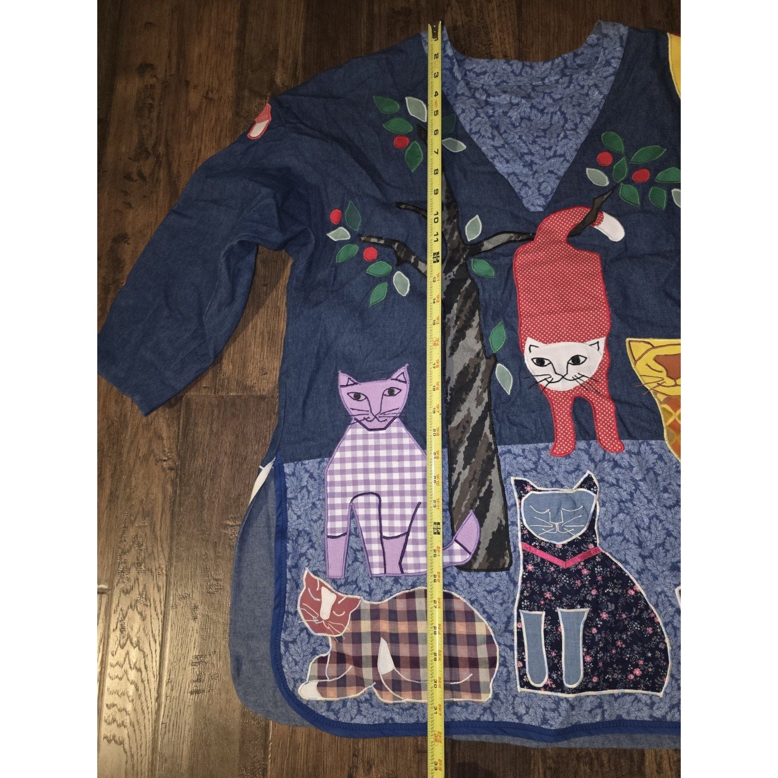 Vintage 70-80s Cat Patchwork Smock Top - XL - Boho Lagenlook Pullover