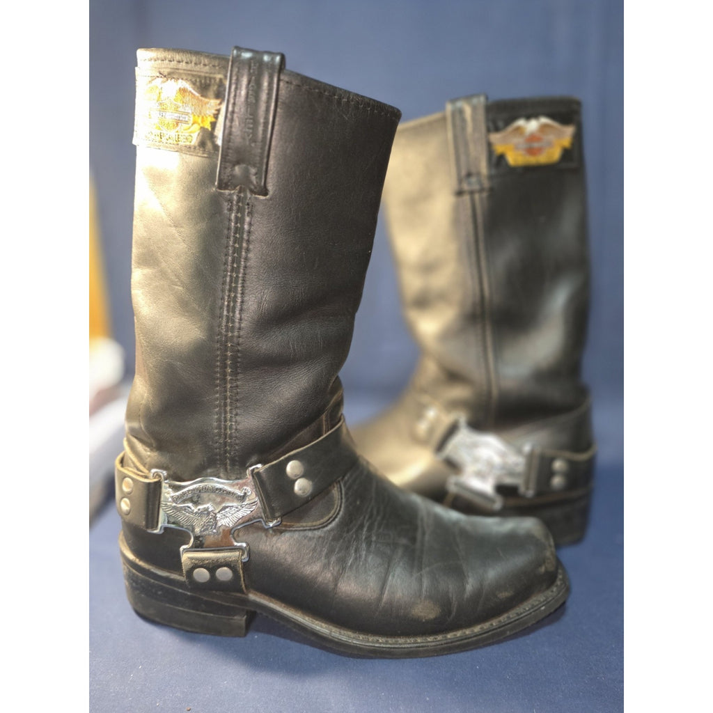 Vintage 90s Harley Davidson 9.5D Riding Ring Boots Embroidered Eagle Harness