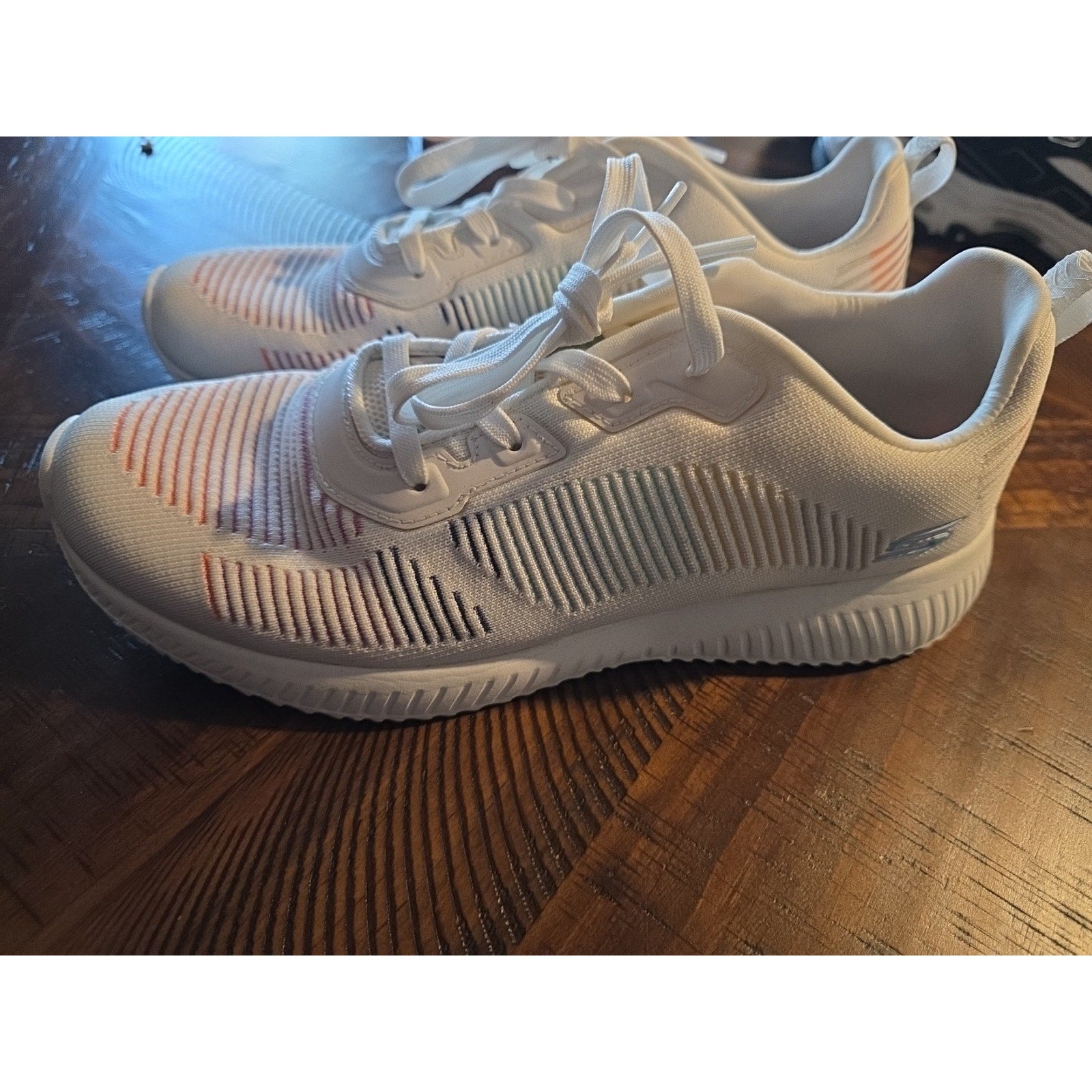 Sketchers Bob Sport Squade White Silver Glitter Glam League Tennis Shoe Size 11