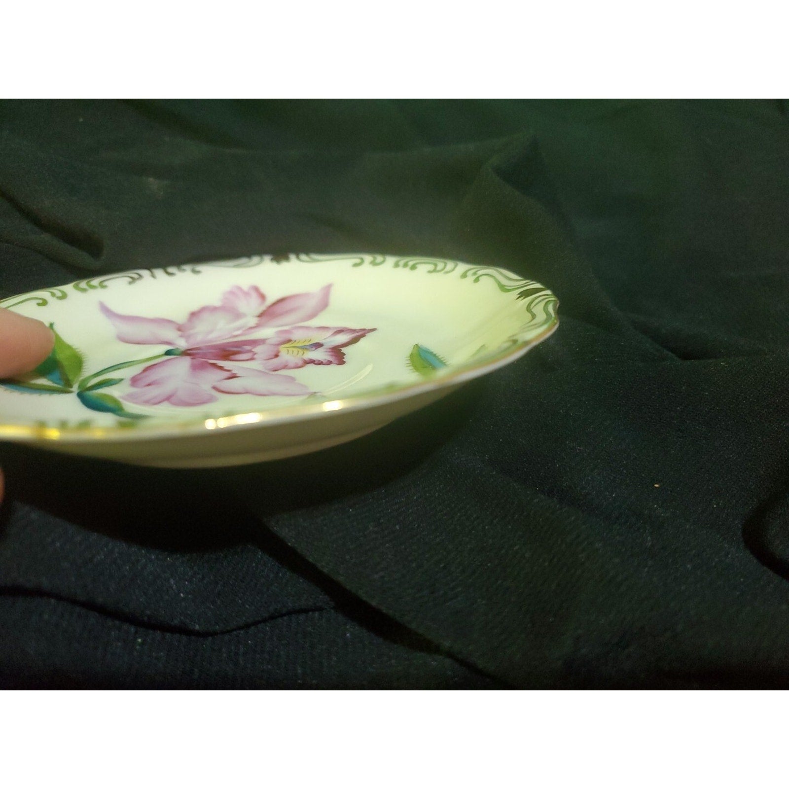 Vintage Hand Painted Chiyoda Hin 5 1/2" Saucer Pink Orchid Gold Trim Japan.