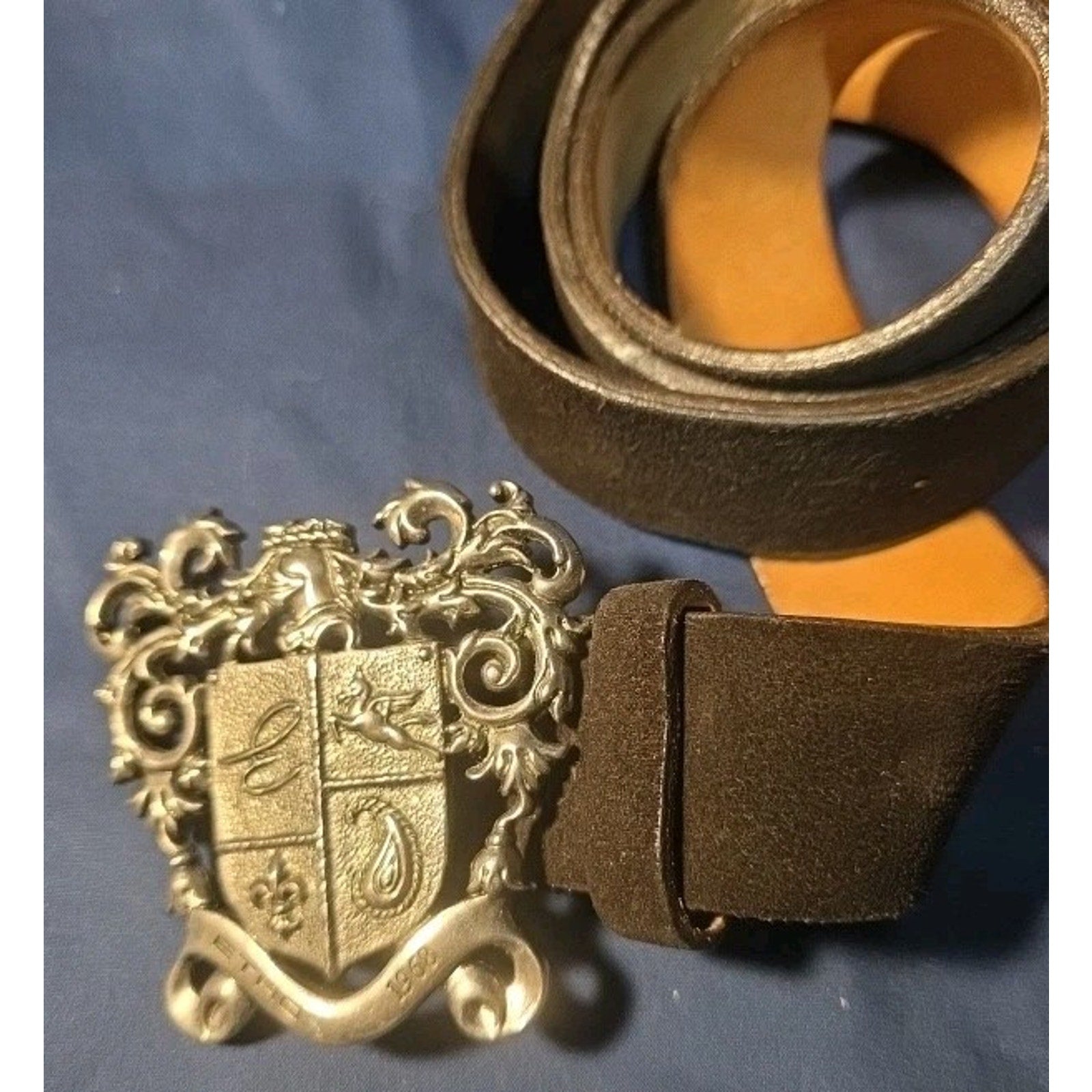 Authentic ETRO Italy Coat of Arms Belt & Buckle - Silver Tone 1968 PegasusSz40