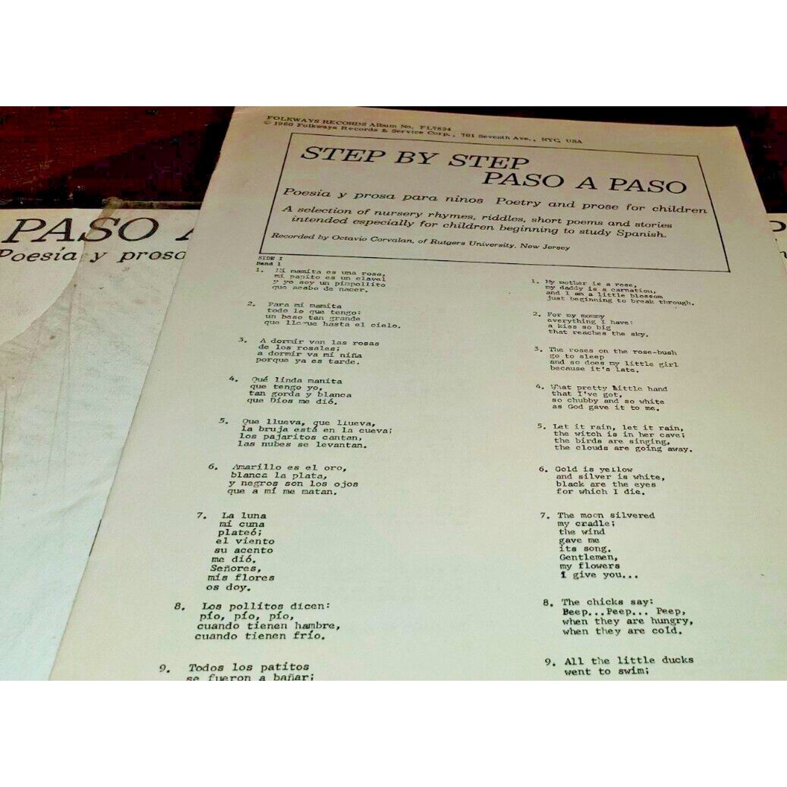 PASO A PASO LP - Children Poetry Prose (Spanish) FL7824 Rare