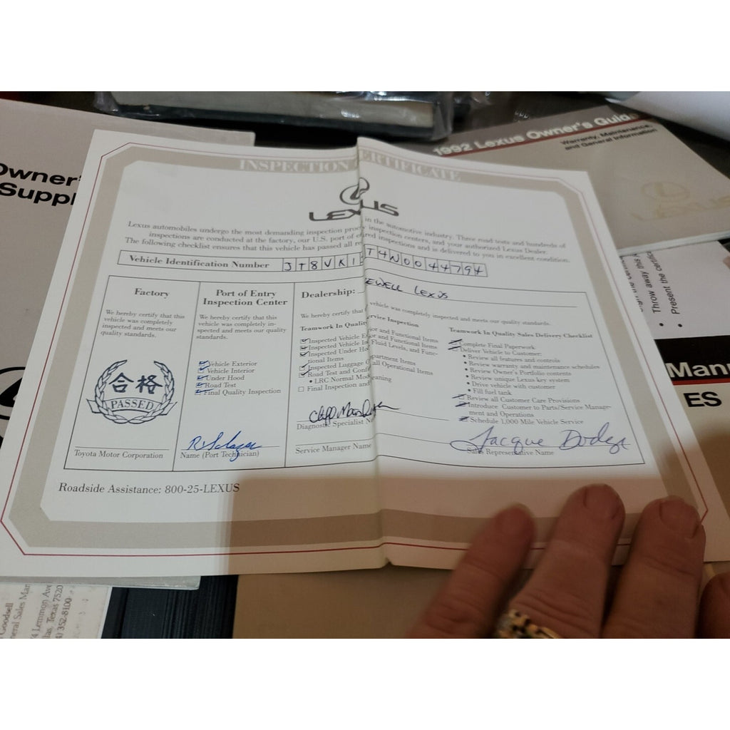 1992 Lexus ES300 Owner's Manual Guide Book W/Case