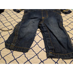 Carters 3M Boys Blue & Gold Checkered Plaid Black Denim Overalls