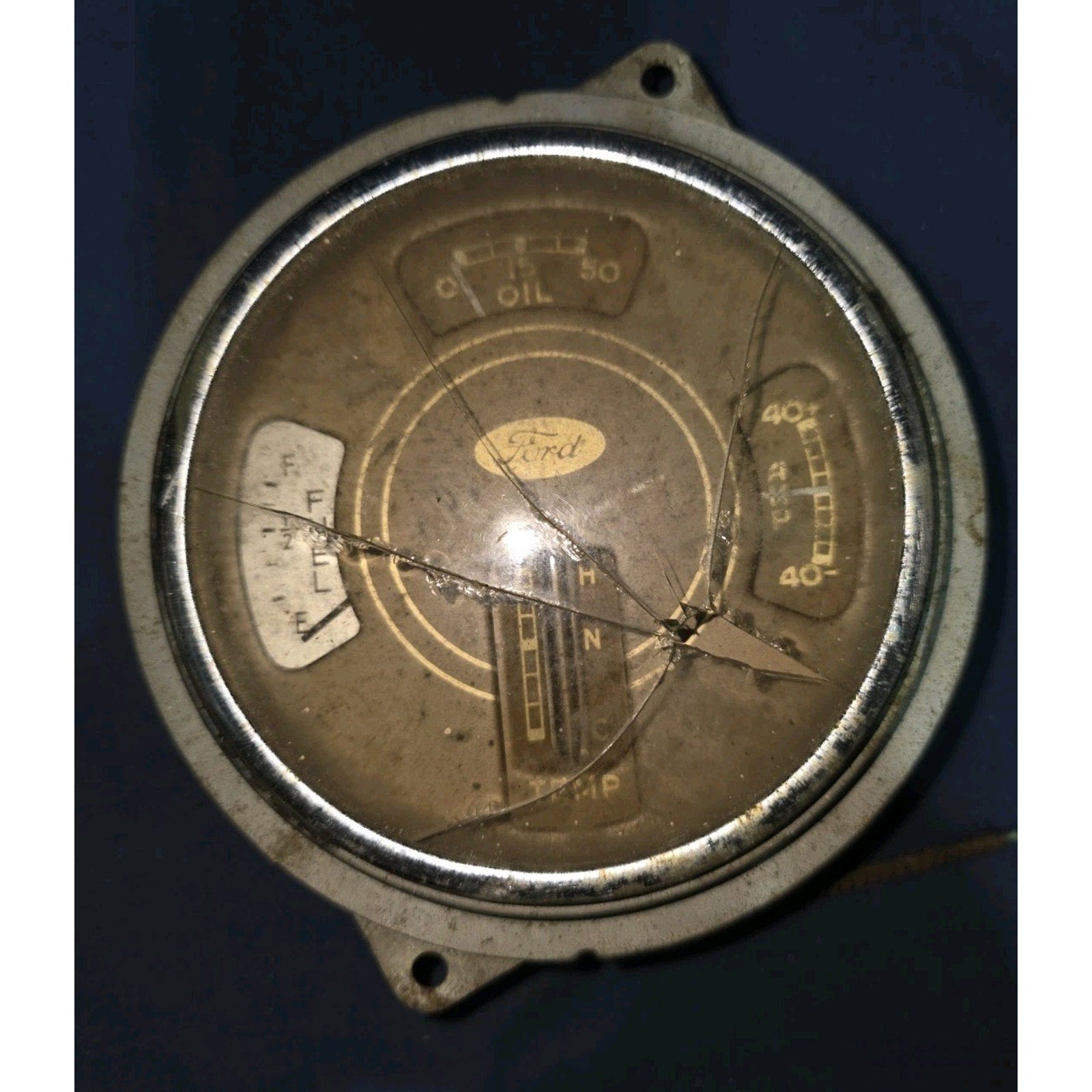 VTG 1936 to 1939 Ford Fuel Oil Battery Temp Gauge Rat Hot Rod Untested