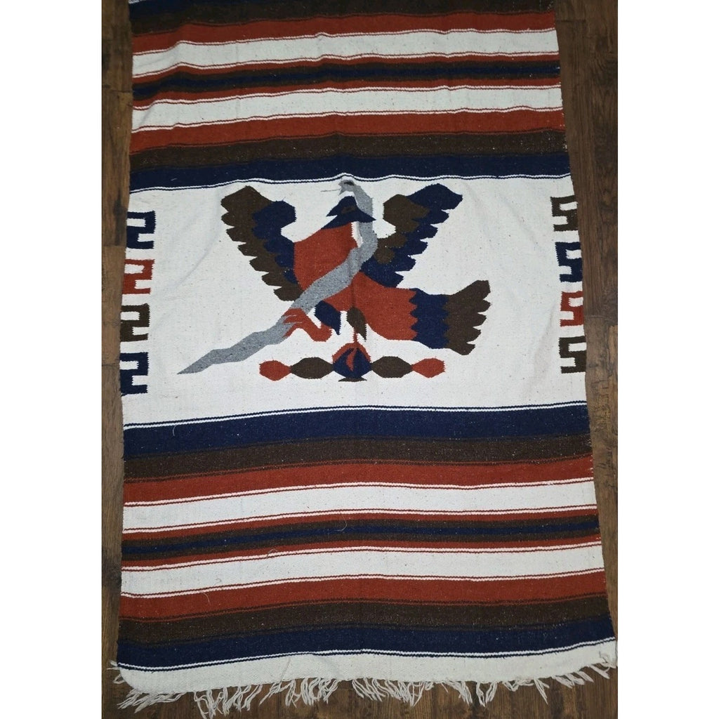 VTG Mexican Serape Saltillo Woven Blanket 80x48 Thunderbird with Snake Free Ship