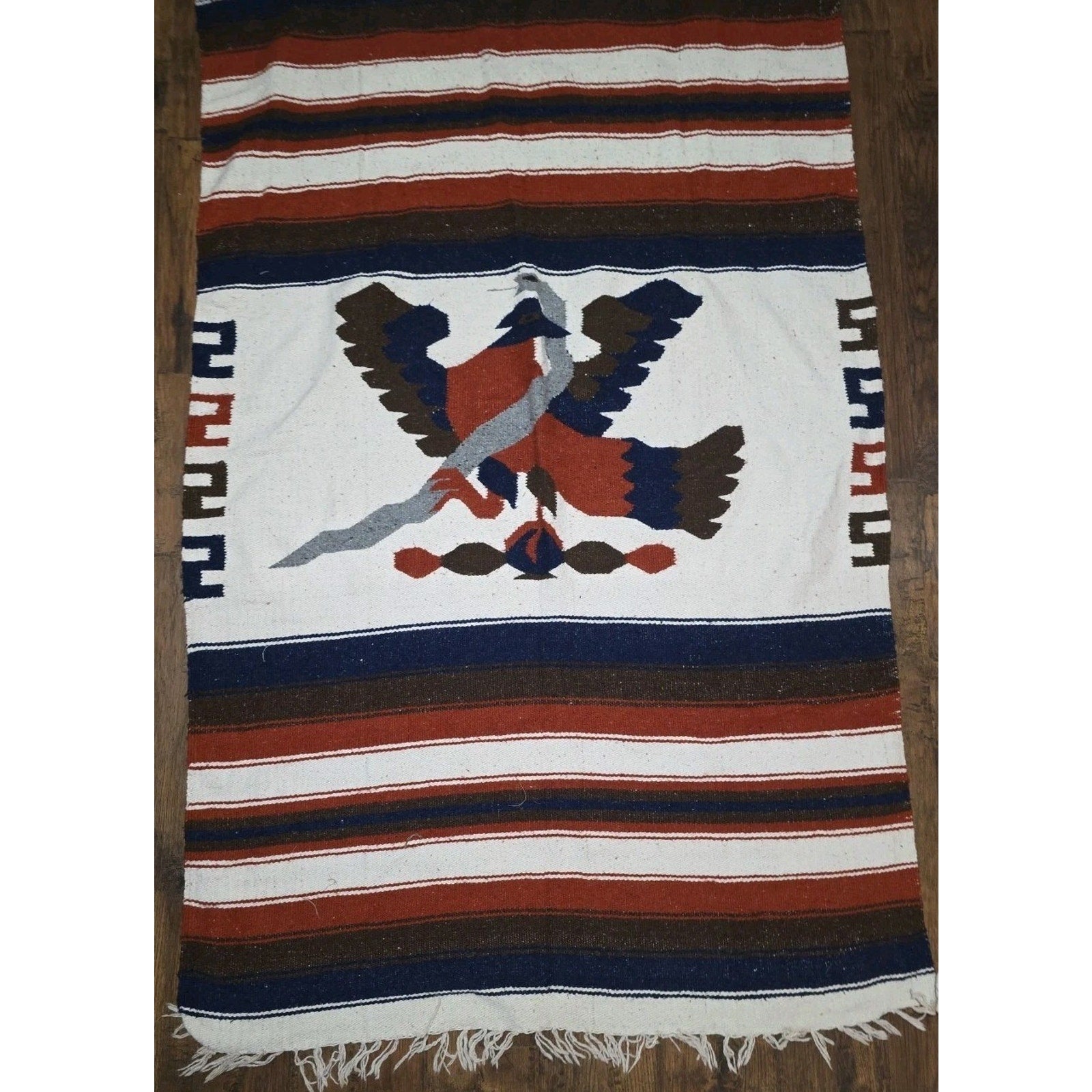 VTG Mexican Serape Saltillo Woven Blanket 80x48 Thunderbird with Snake Free Ship
