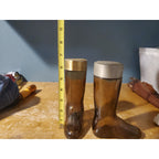 Vintage Pair of Avon Boot Leather Cologne Amber Glass Bottle (read description)