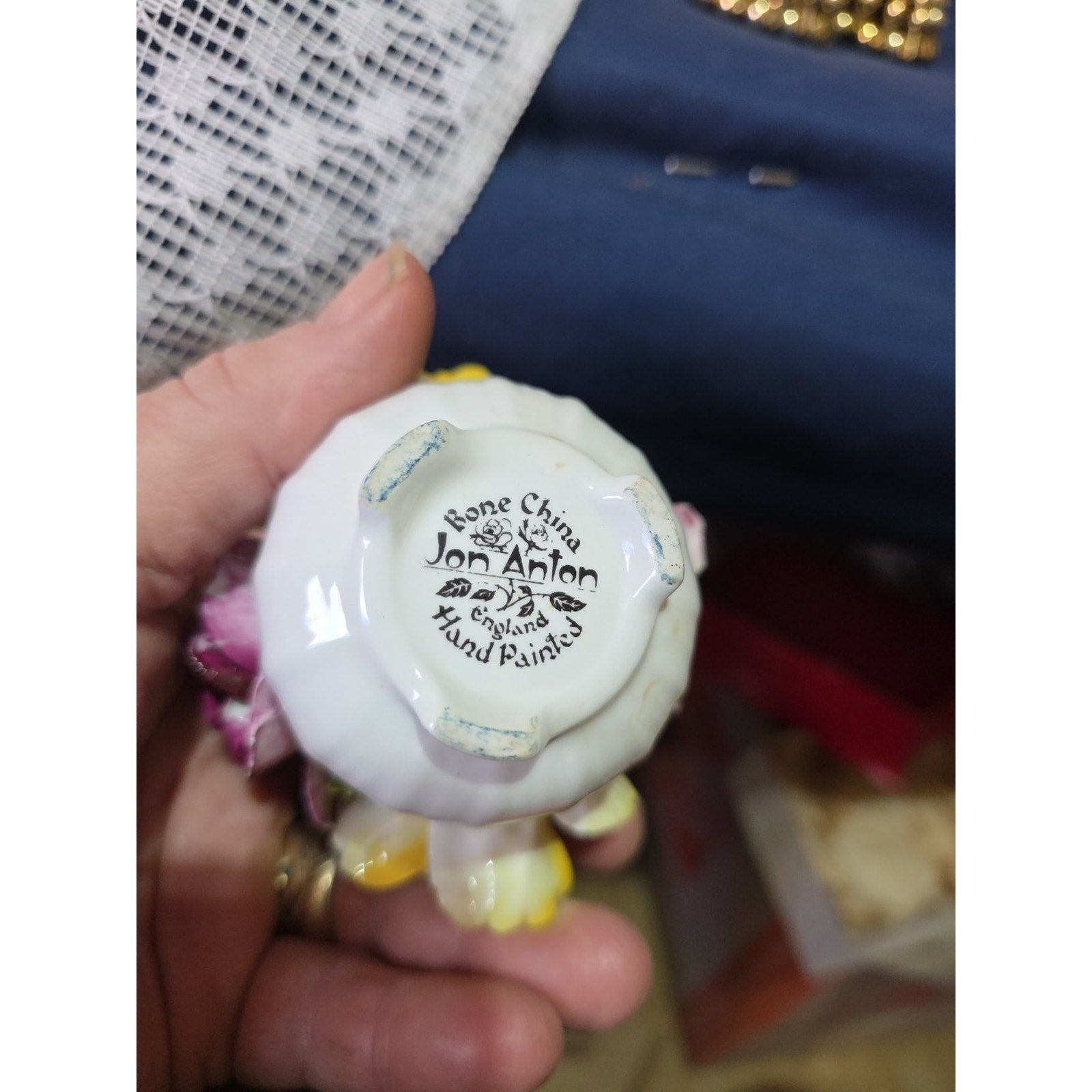 Vintage Jon Anton English Bone China Floral Basket Hand Painted Made in England