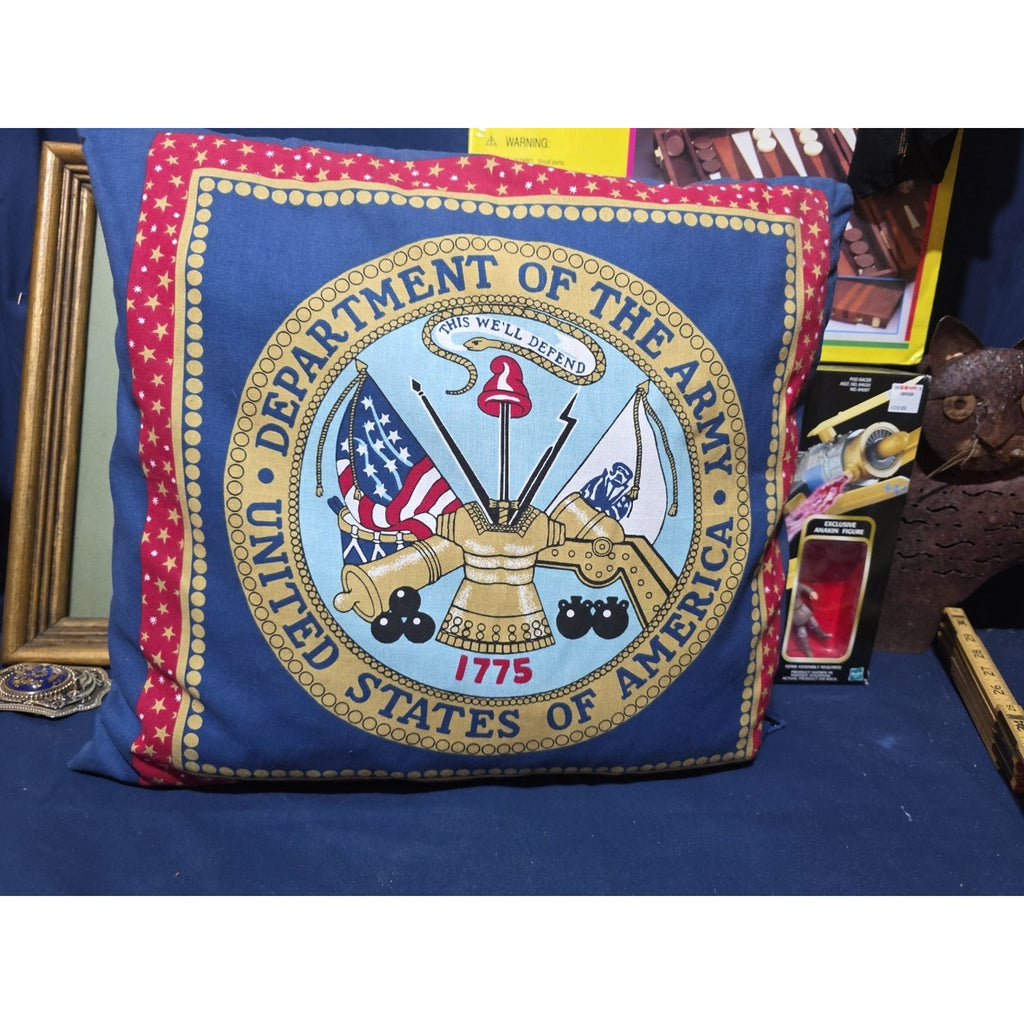 Vtg Handmade Pillow US Army Patriotic Americana Decor 18"X15" Office Man Cave
