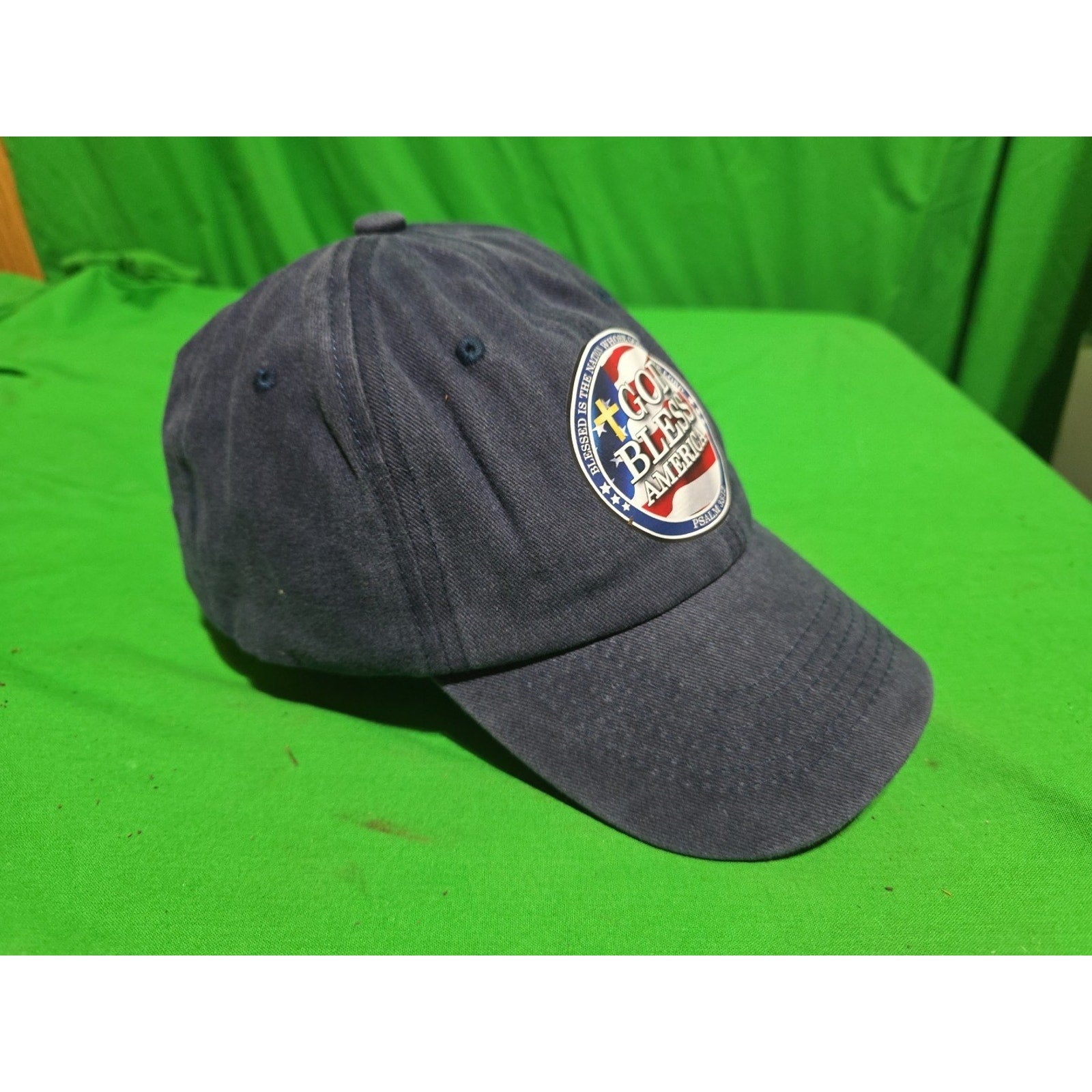 God Bless America Faith Tested Blue Adjustable Baseball Cap Psalm 33:12