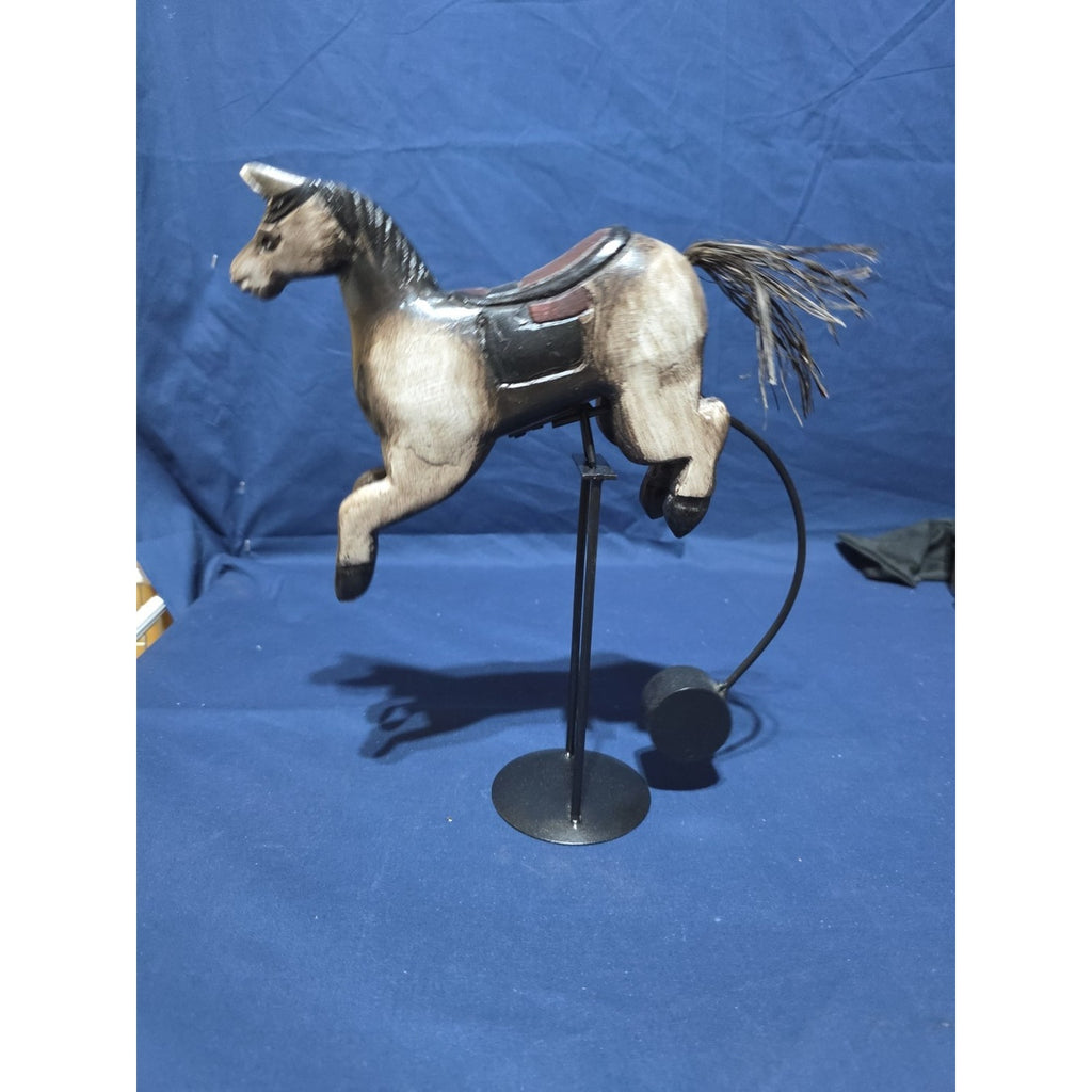 Hand Carved Wood Horse | Perpetual Motion Balancing Display | Vintage 12” High