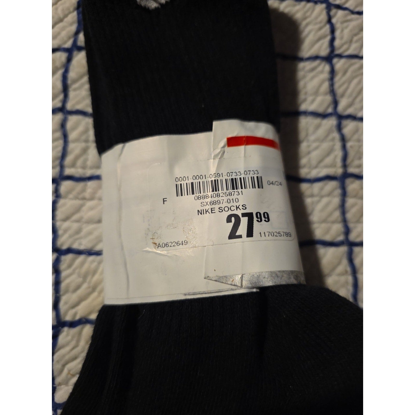 Nike Everyday Plus Cush Socks 2 Pairs Black SX6897-010 Size Medium