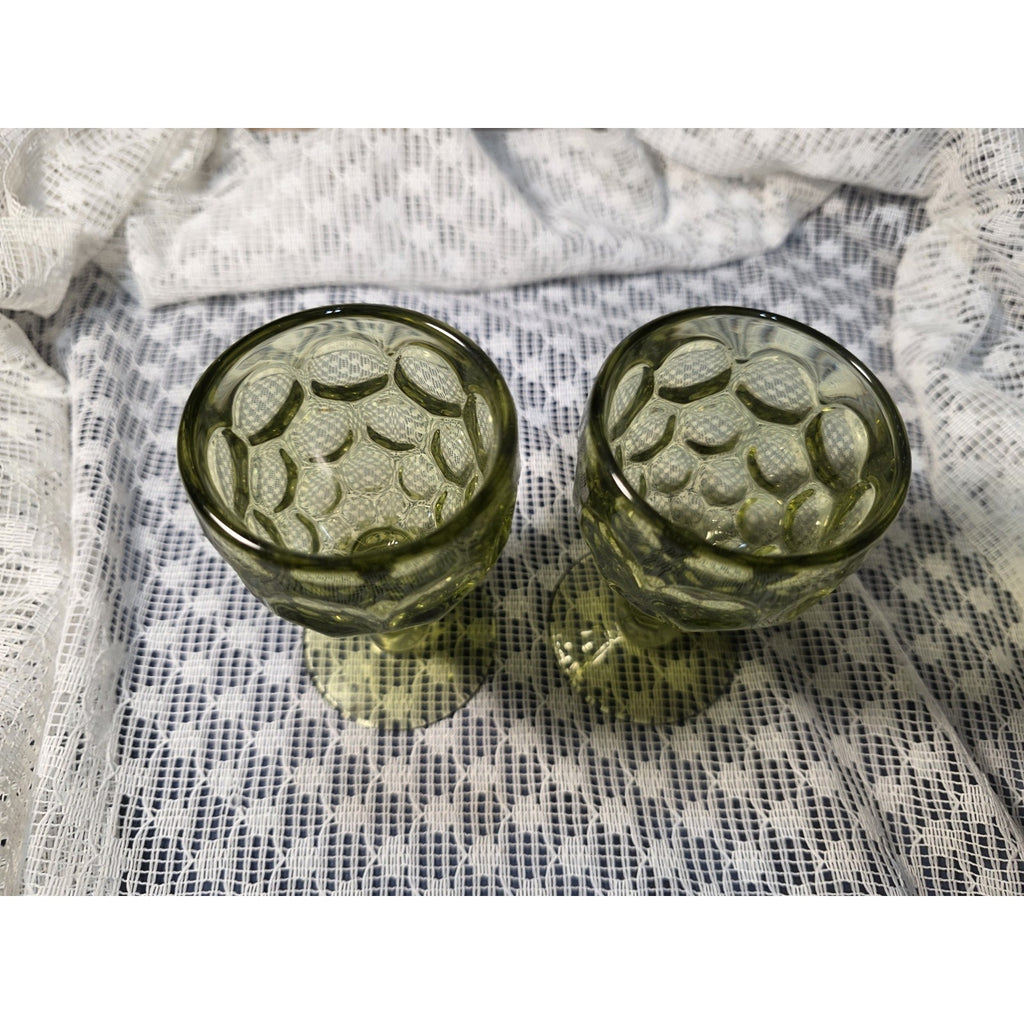 Vintage Imperial Glass Provincial Green Thumbprint Water Goblet Set of 2