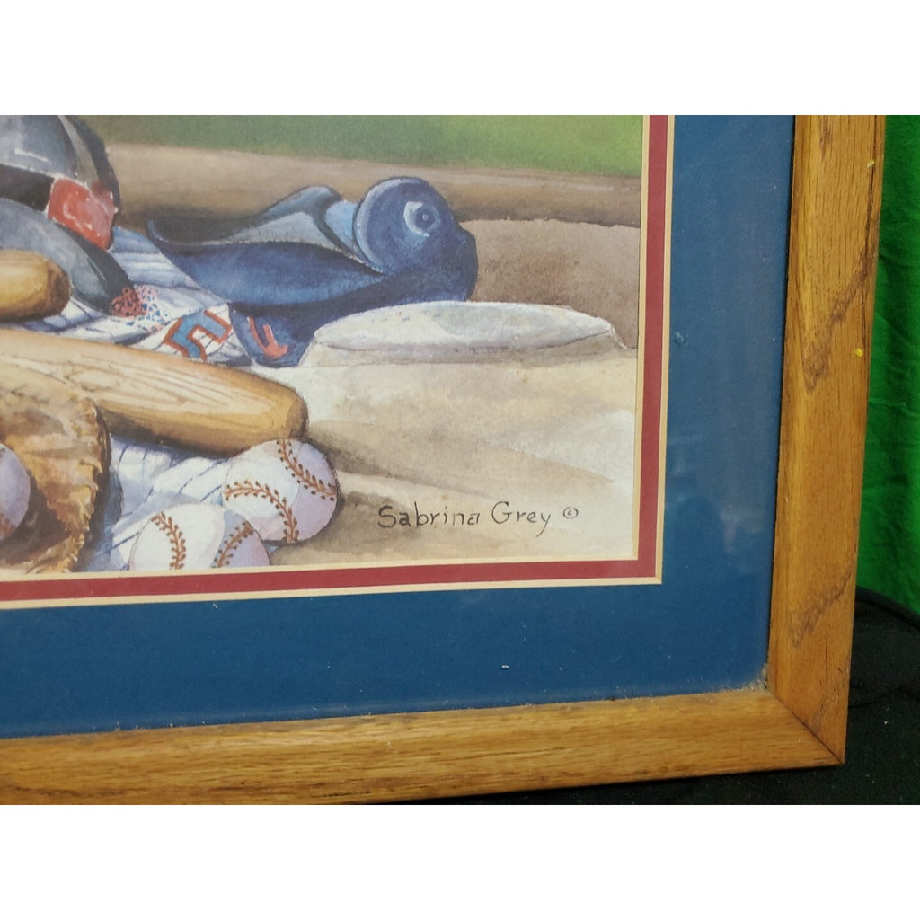 Wood Picture Framed Artwork Baseball Sabrina Grey Print Matted Picture 20X10.5