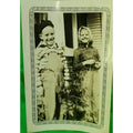 Antique 1920's Photograph Boy & Girlk Children Overalls In Yard 5.25x 3.25