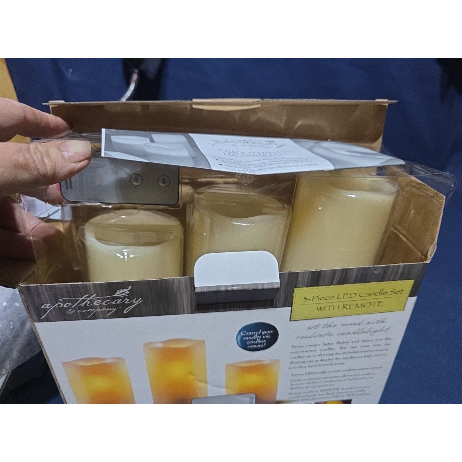 Apothecary & Company 3-Piece LED Candle Set with Remote.