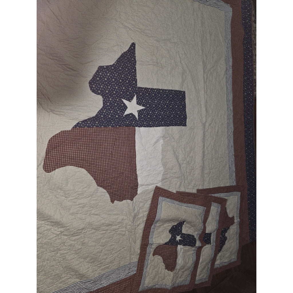Vintage Texas Lone Star Quilt & Pillow Shams Set | Handmade Patchwork 96x80